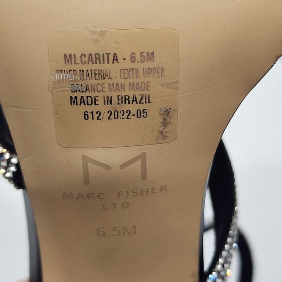 Marc Fisher Carita Ankle Strap Heled Sandals Rhinestone Detail Black Size 6.5 - Picture 10 of 11